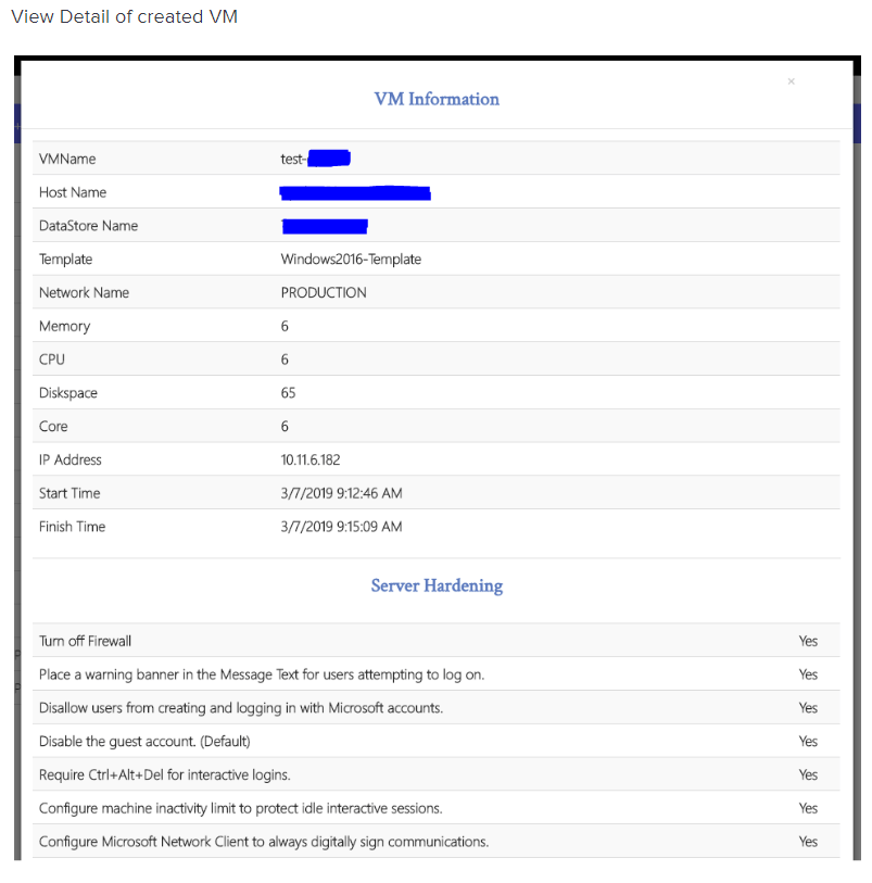 view details of created VM