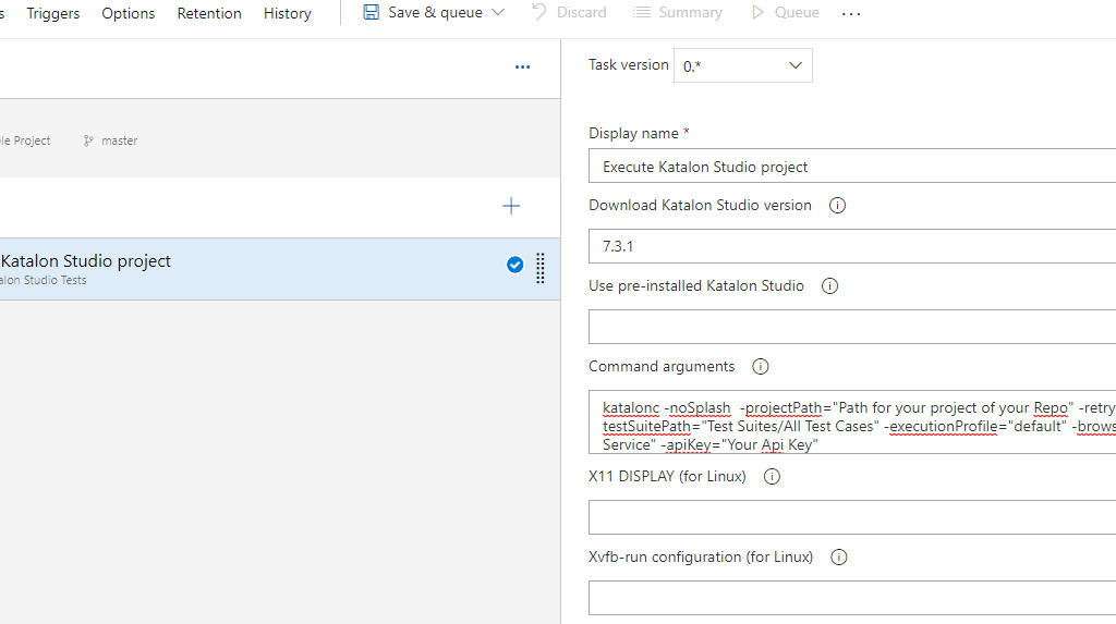 version of Katalon Studio and the command arguments