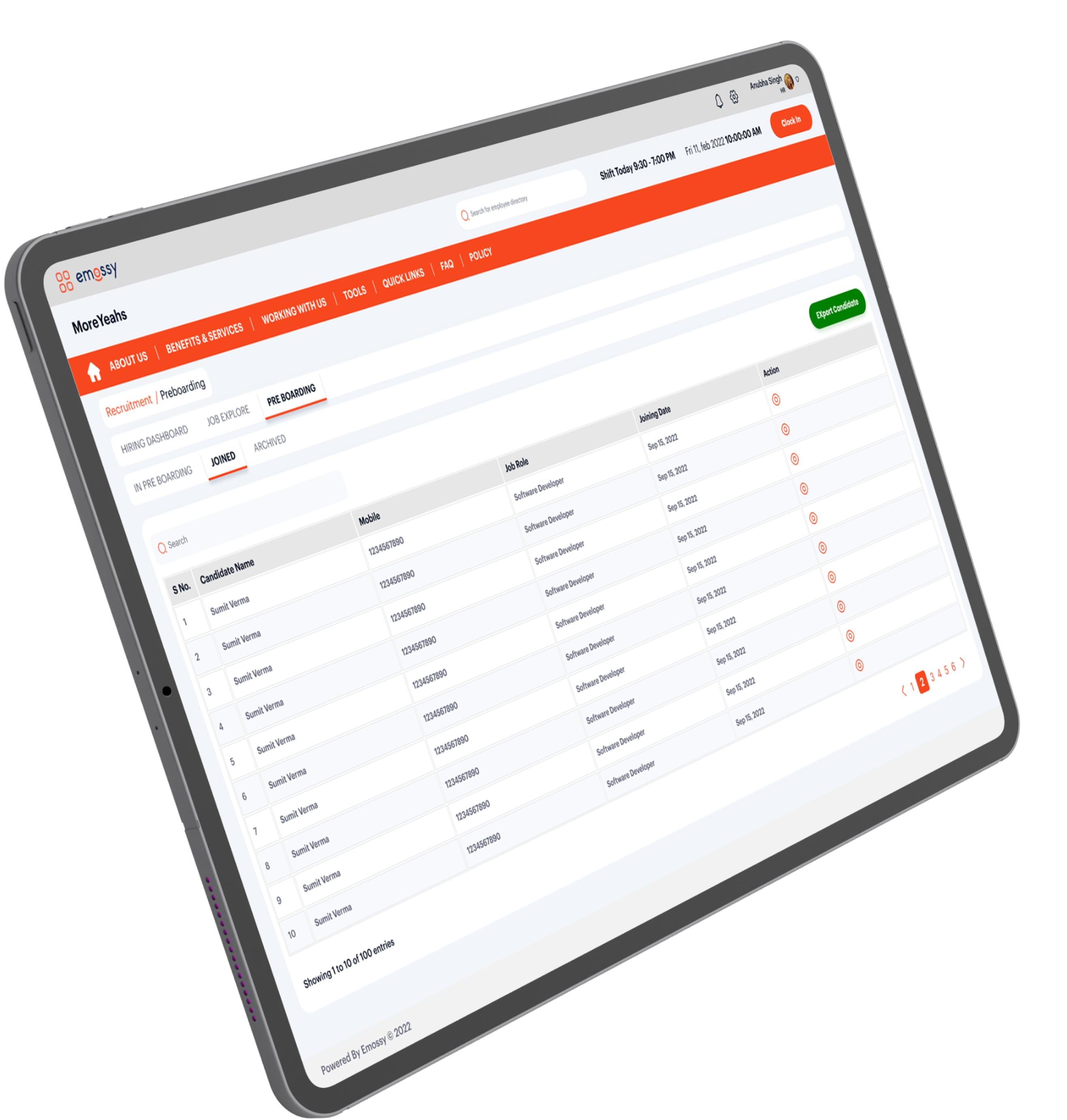 Employee management software dashboard