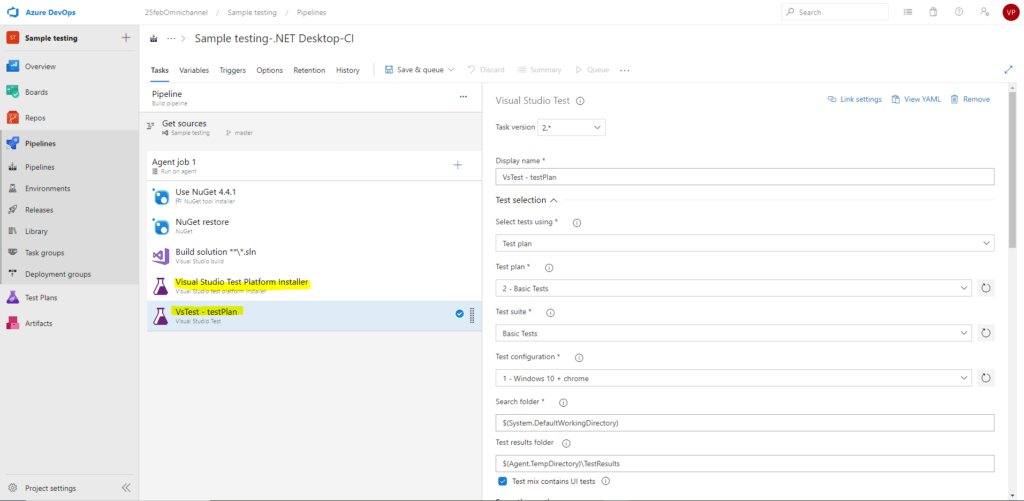 configuration to run its test cases.